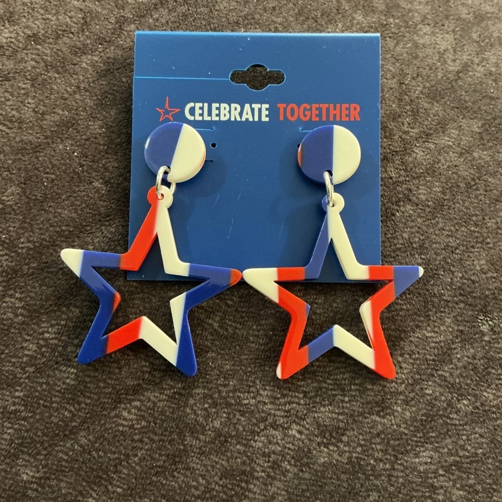 Celebrate Together Patriotic Pierced Post Back Star Dangly Earrings